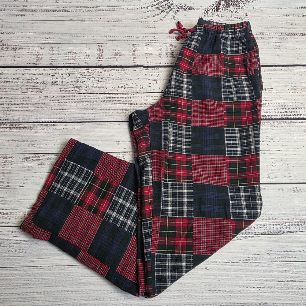 LL Bean Womens Pants PJ Lounge Patchwork Flannel Size XS 30x30 Plaid Soft Cotton
